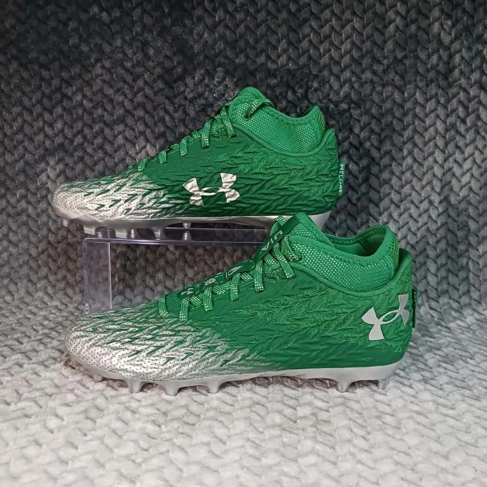 Under‎ Armour UA Spotlight 4 MC Men Football Cleats Silver Green Size 12